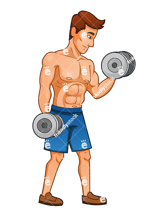 585x755 Muscular Man Working His Biceps With Dumbbells