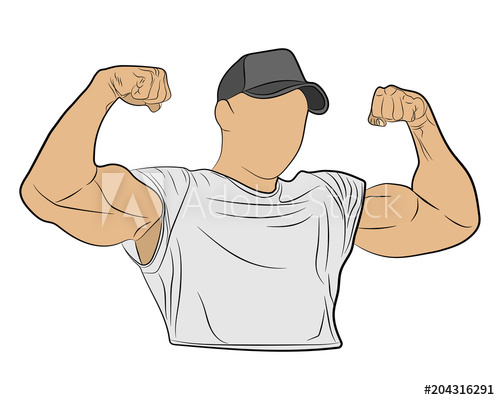 500x400 Inflated Body Muscle Man Vector Drawing Illustration