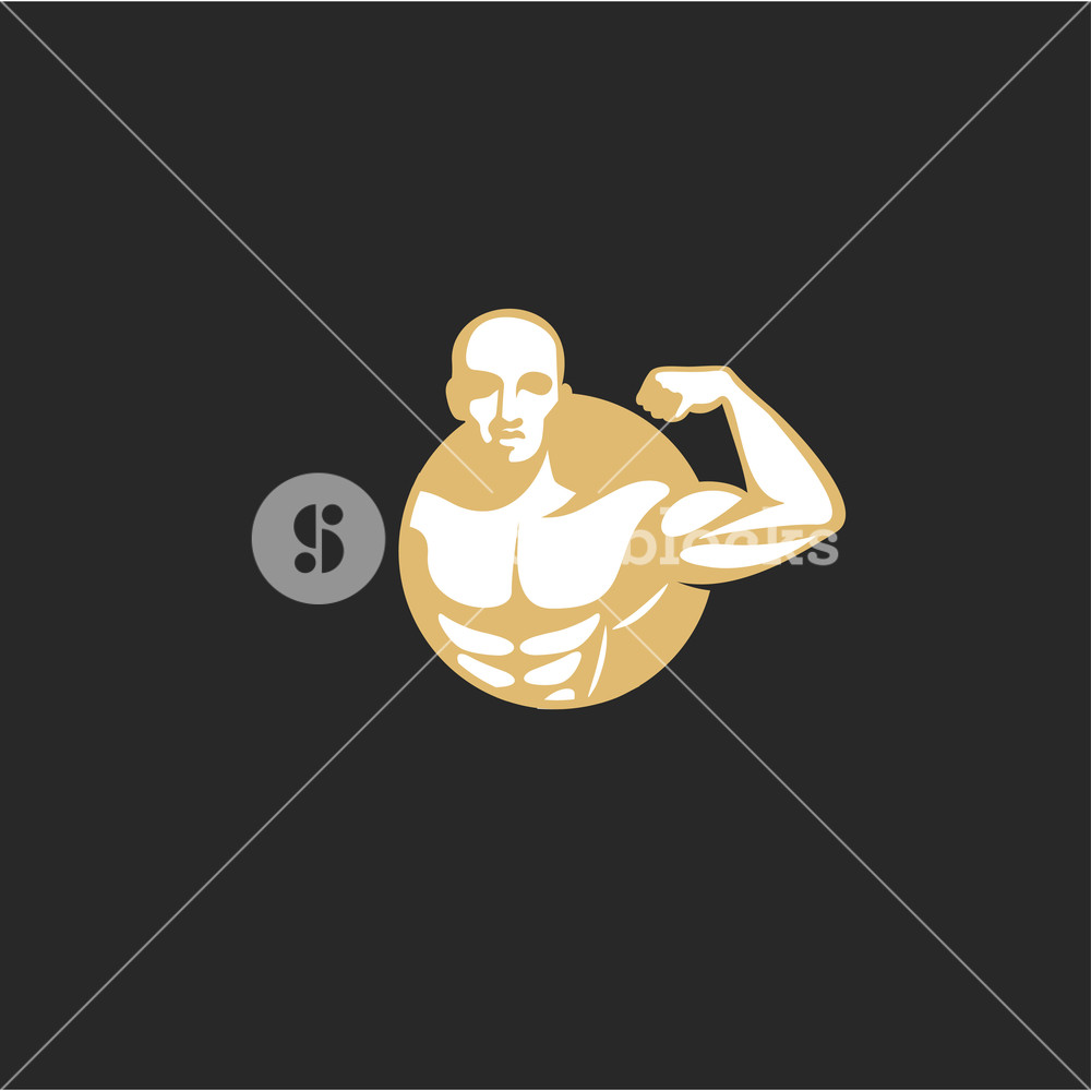 1000x1000 Minimal Logo Of Golden Muscle Man Vector Illustration Royalty Free