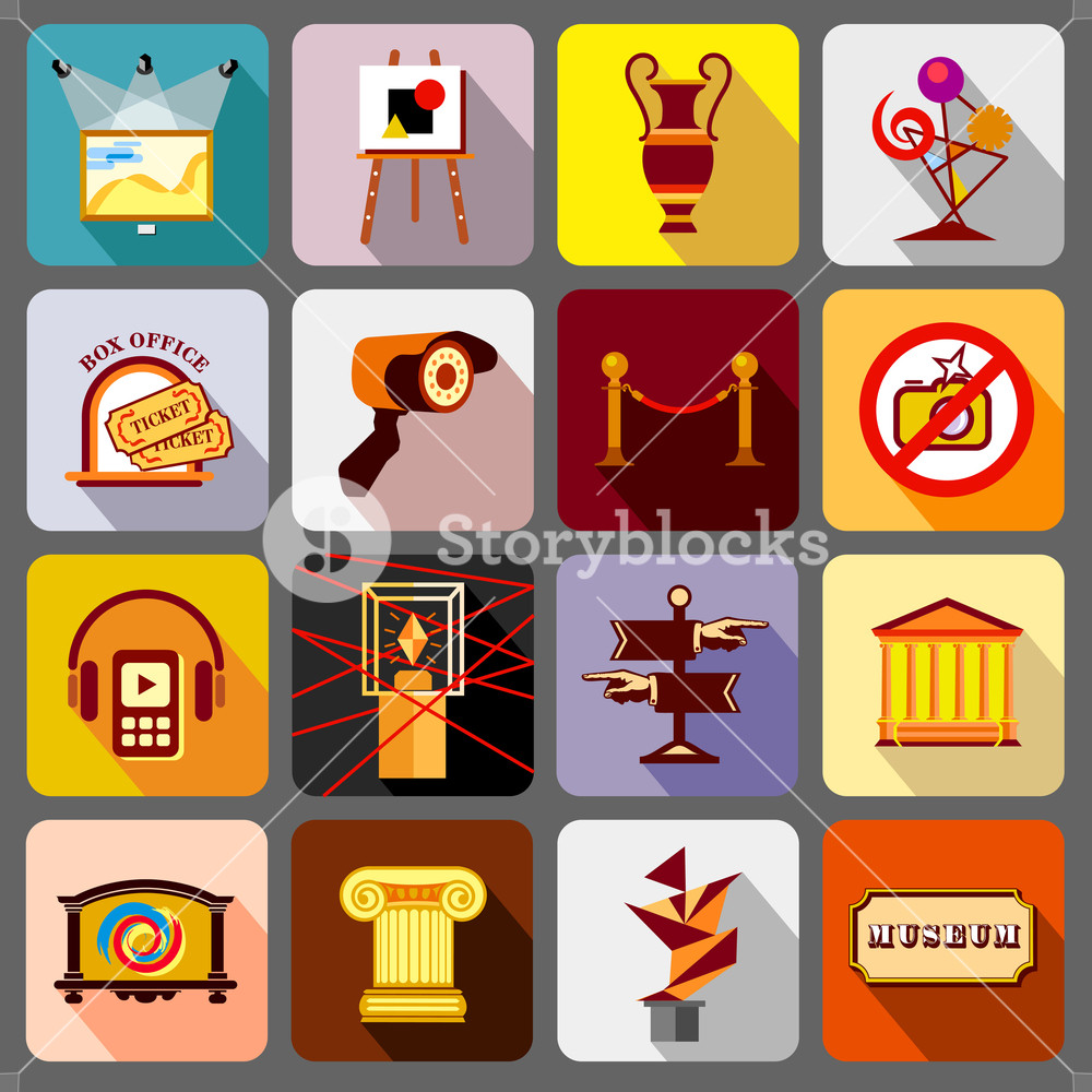 1000x1000 Museum Icons Set. Flat Illustration Of 16 Museum Vector Icons For