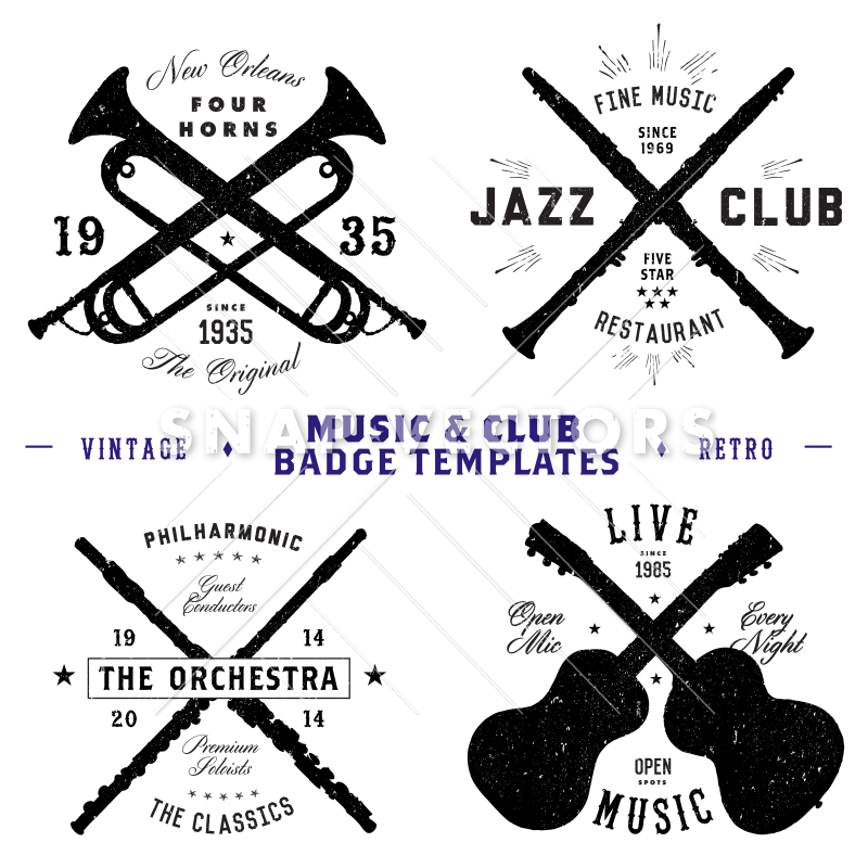 800x800 Vector Retro Music Logo And Badge Set