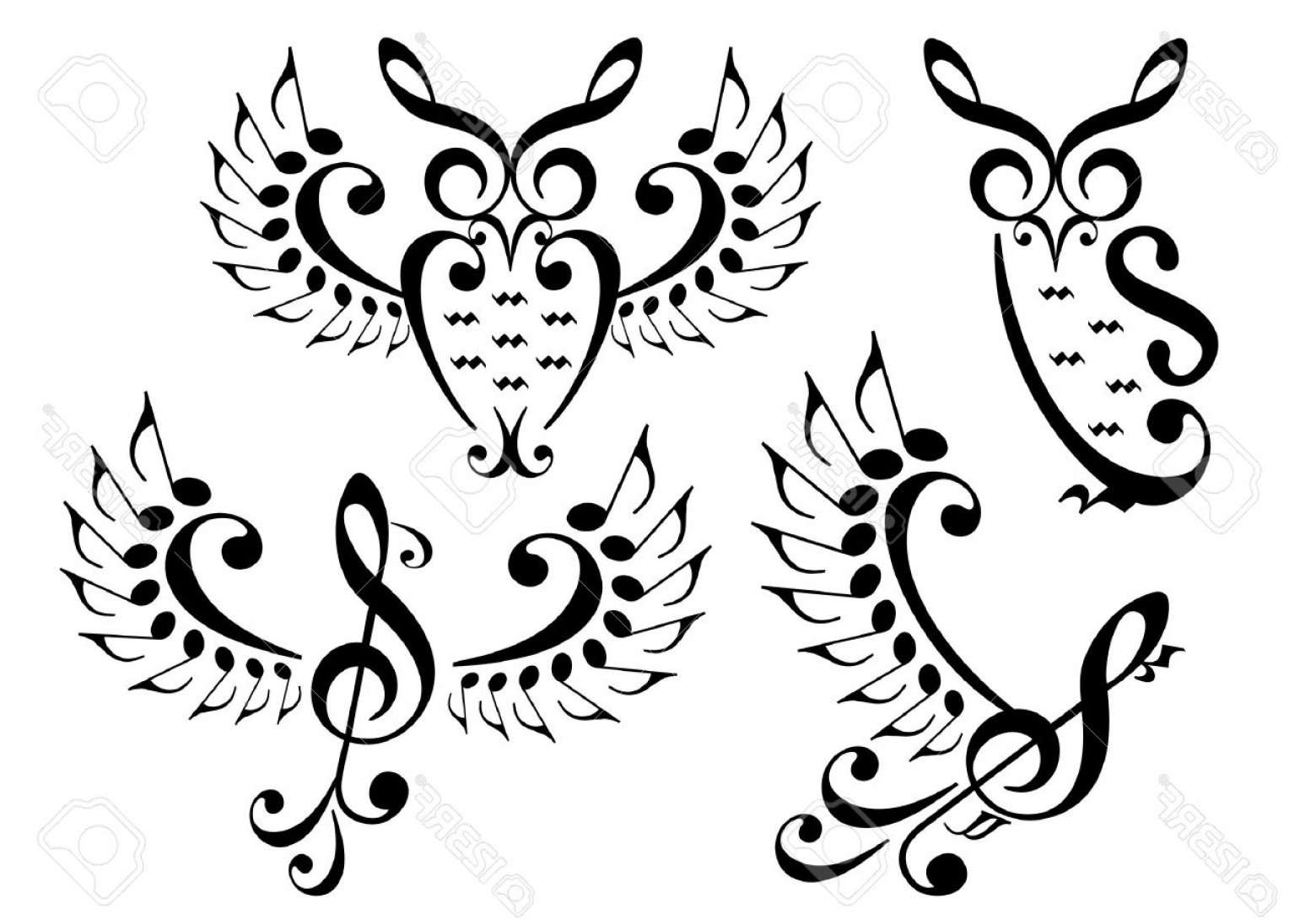 1560x1090 Photostock Vector Music Owl And Flying Bird Made Of Musical Notes
