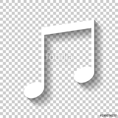 500x500 Music Note Icon. White Icon With Shadow On Transparent Background