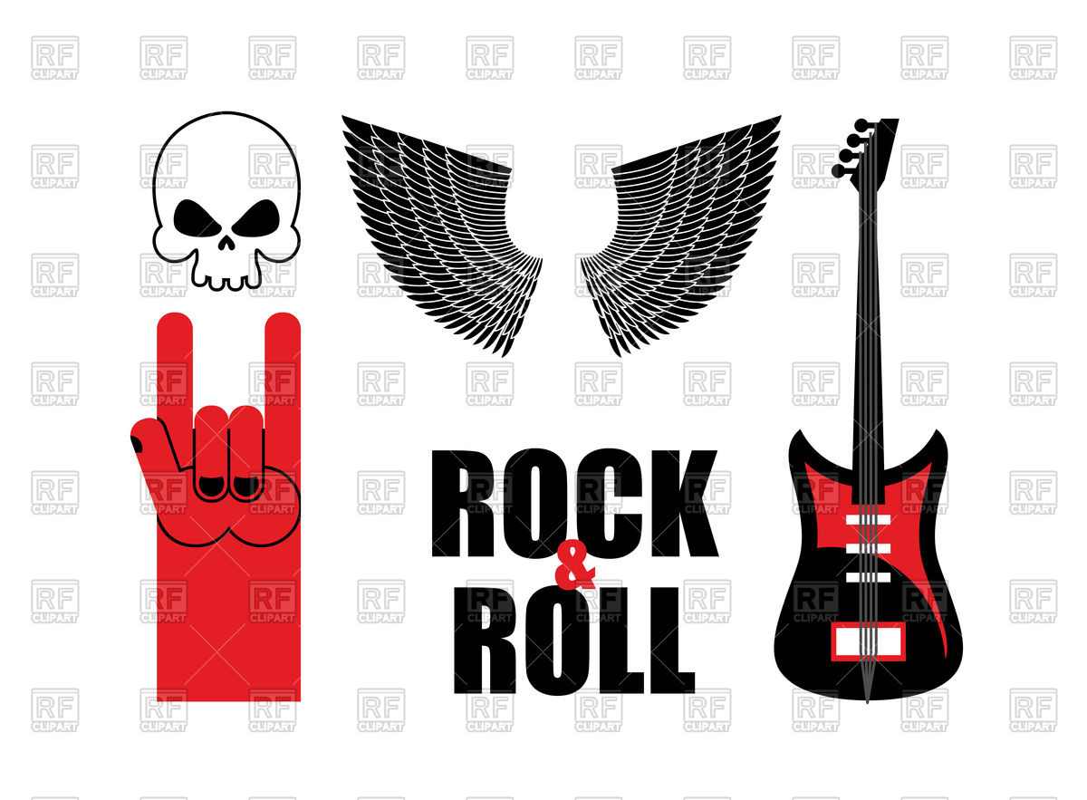 1200x883 Set Of Rock And Roll Music Symbol Skull And Wings, Guitar And