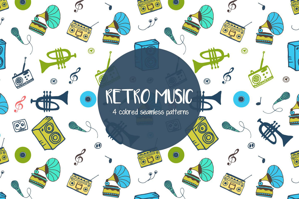 1200x800 Free Retro Music Vector Seamless Pattern
