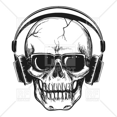 400x400 Human Skull With Headphones And Sunglasses Enjoying Music Vector