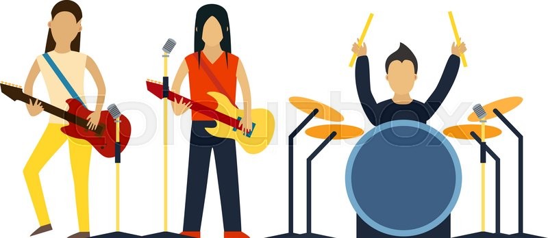 800x348 Music Band With Instruments Vector Illustration. Band Of Musicians