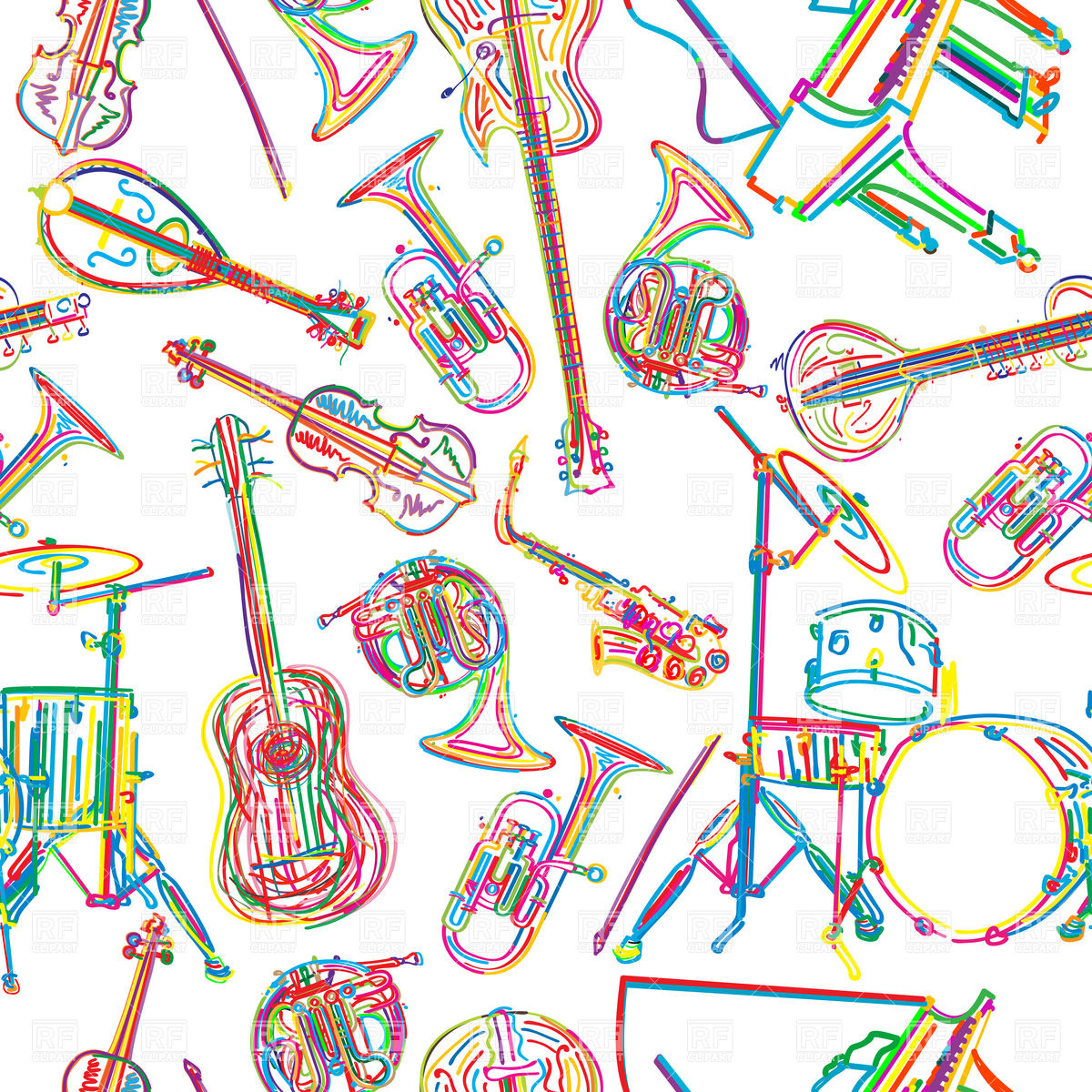 1200x1200 Seamless Background With Stylized Musical Instruments Vector Image