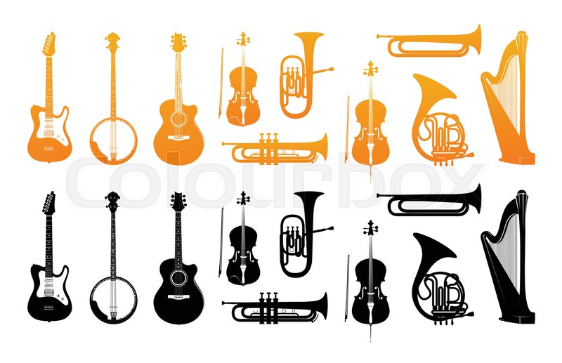 800x517 Set Icons Of Orchestral Musical Instruments In Golden And Black