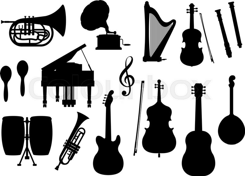800x576 Silhouette Of Musical Instruments. Vector Isolated Icons Of