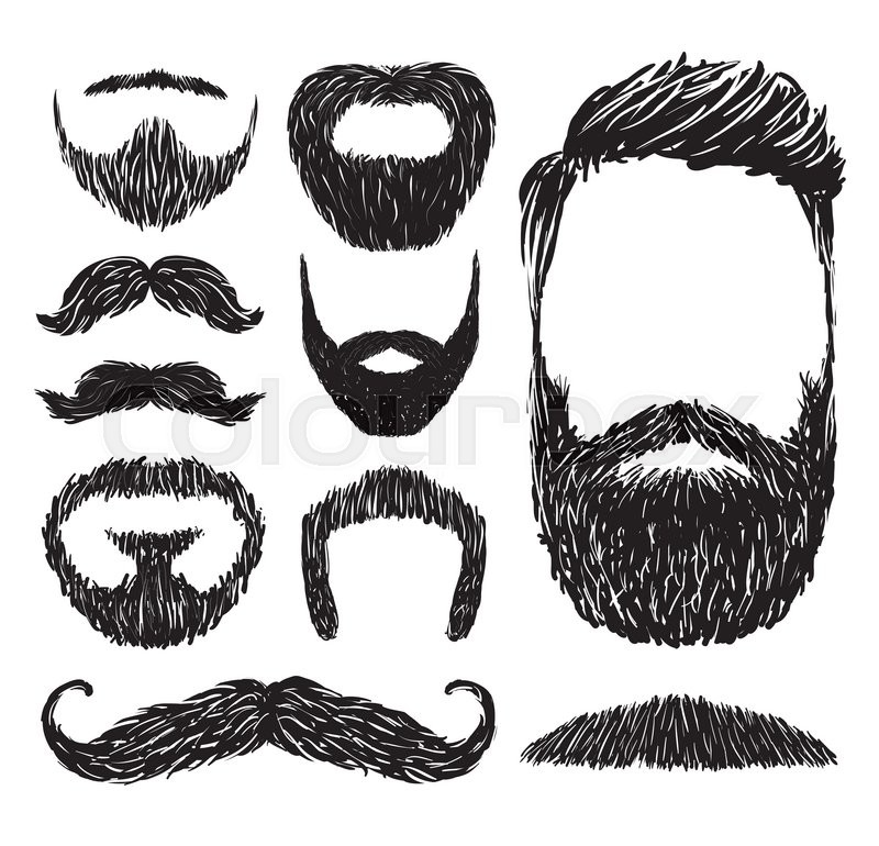 800x770 Set Of Mustache And Beard Silhouettes, Vector Illustration