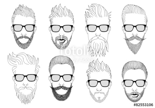 500x350 Hipster Faces With Beard And Mustache, Vector Set Stock Image And