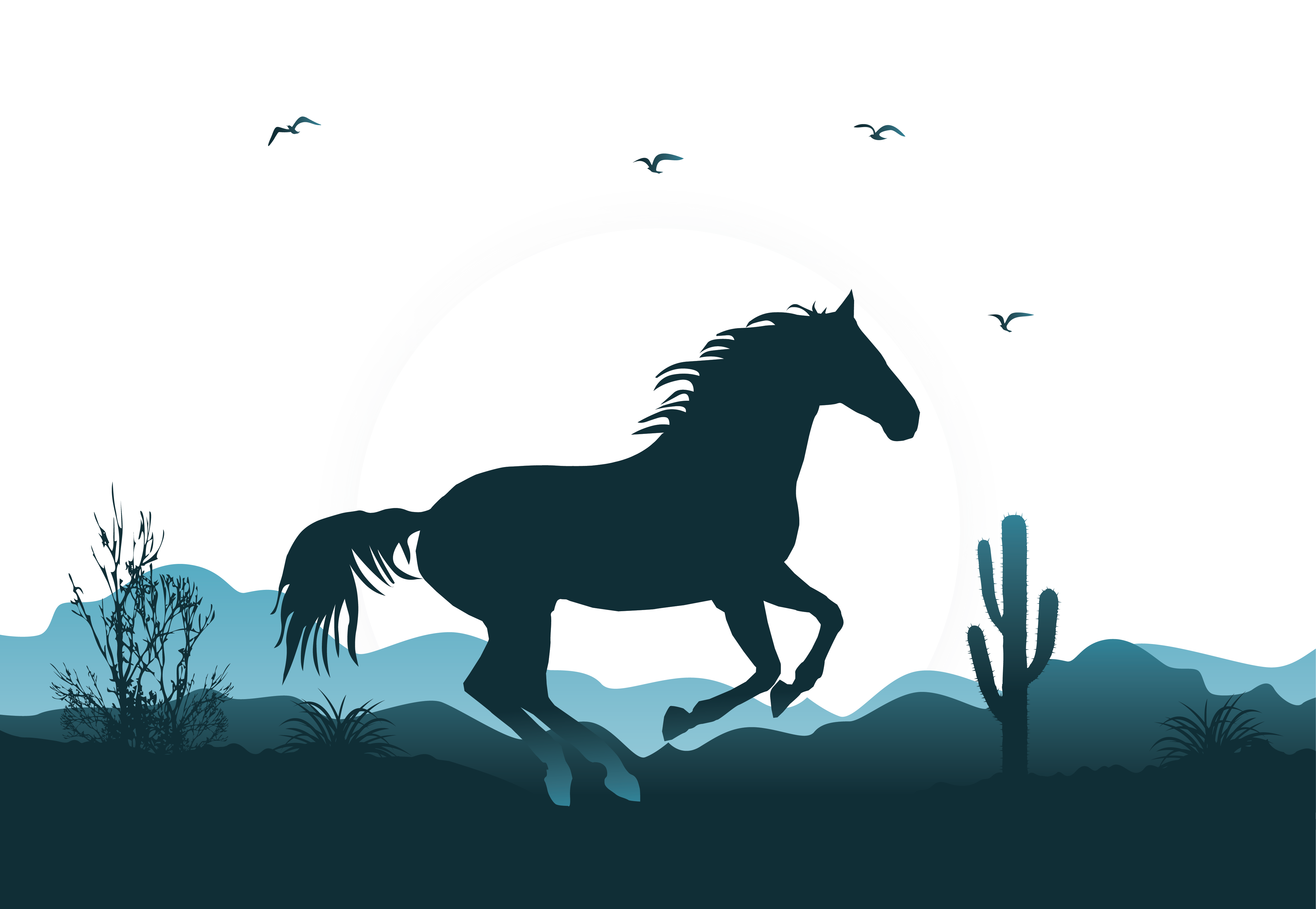 4567x3153 Mustang Wild Horse Horse Gait Illustration