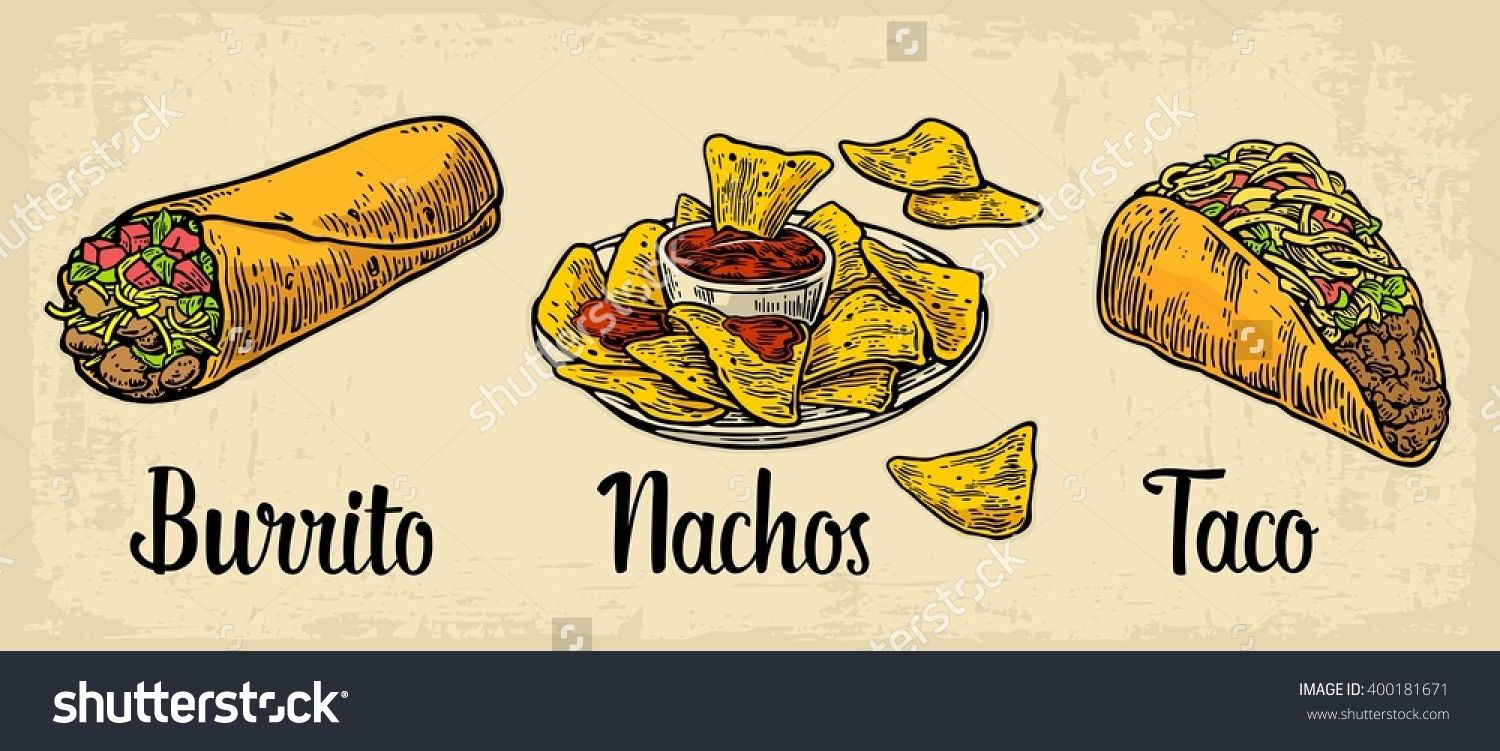 1500x751 Mexican Traditional Food Set With Text Message, Burrito, Tacos