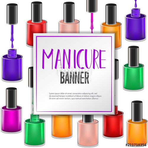 500x500 Square Vector Banner Design With Realistic Manicure Nail Polish