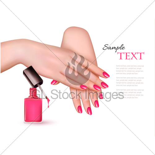 500x500 Manicured Hands And A Nail Polish Bottle. Vector. Gl Stock Images