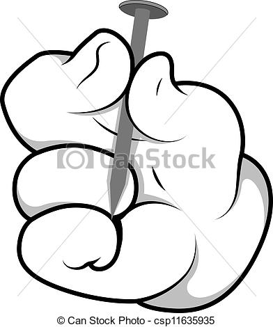 392x470 Cartoon Hand Holding Nail Vector. Creative Conceptual Design Art