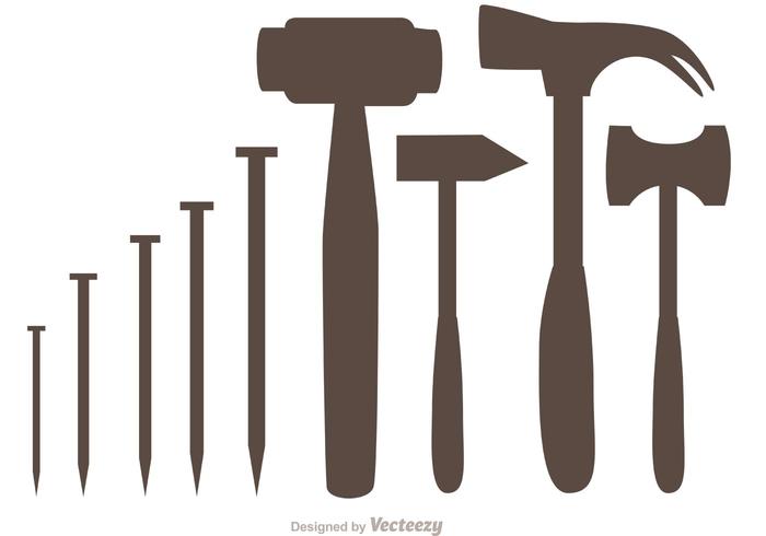 700x490 Silhouette Hammer And Nail Icons Vector Pack