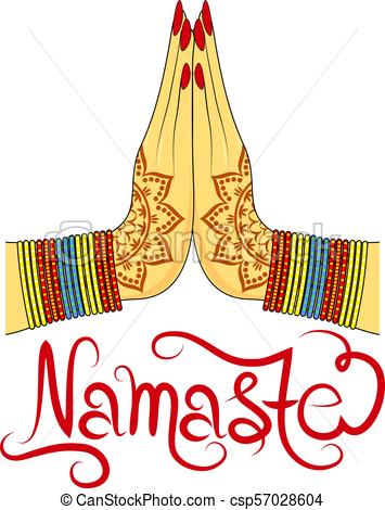 355x470 Indian Womans Hand Greeting Posture Of Namaste, Vector Illustration.