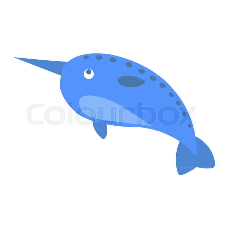 800x800 Cute Funny Blue Whale With Tusk Or Narwhal Vector Flat Cartoon
