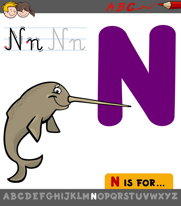626x710 Letter N With Cartoon Narwhal Vector Premium Download