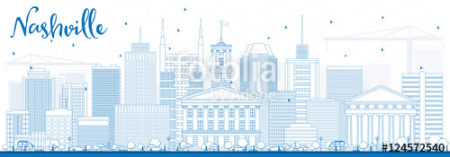500x175 Outline Nashville Skyline With Blue Buildings. Stock Image And