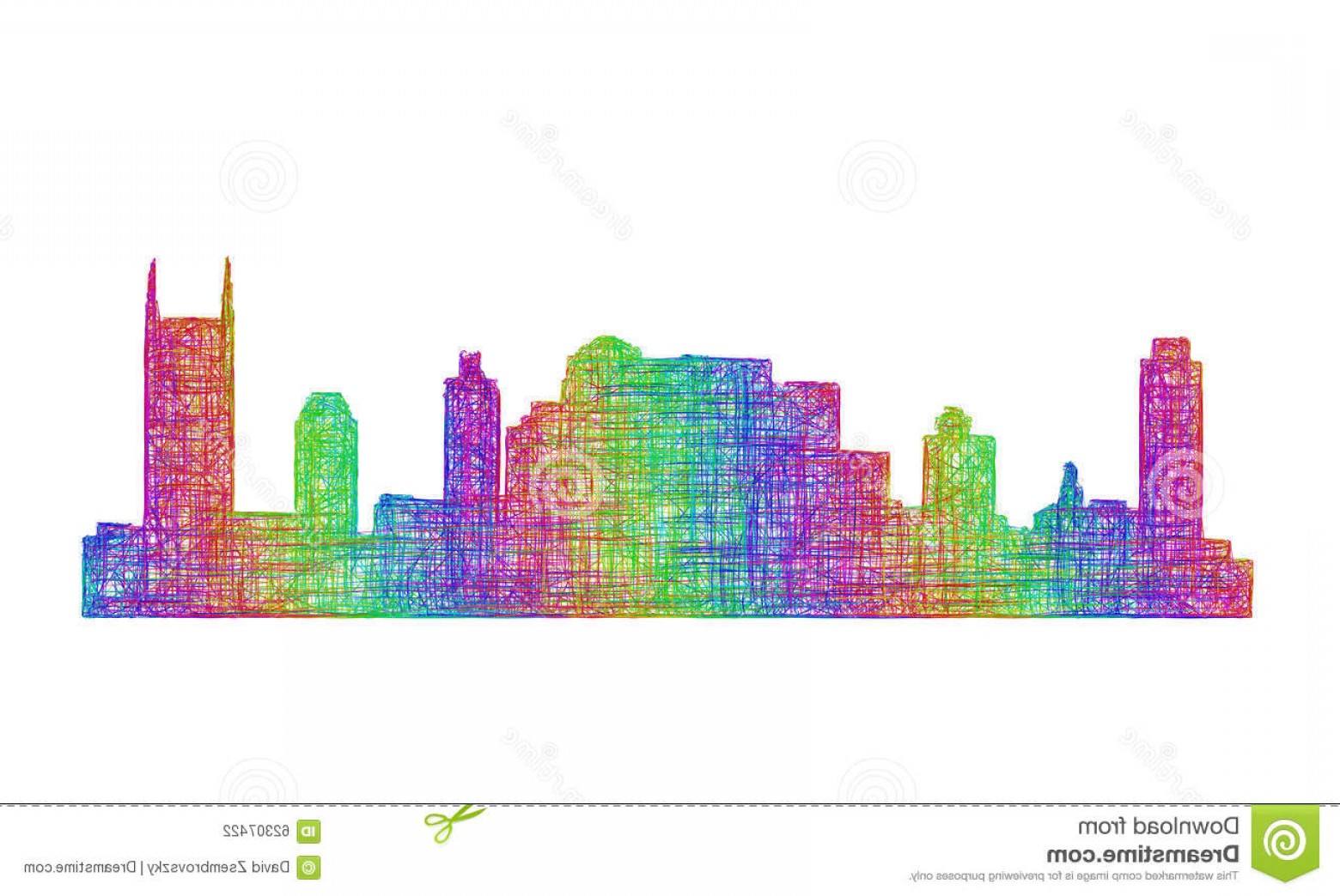 1560x1044 Stock Illustration Nashville Skyline Silhouette Multicolor Line