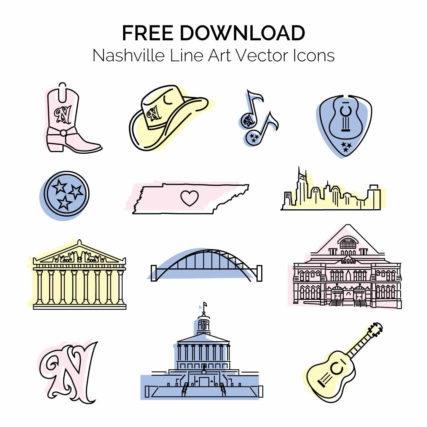 1440x1440 Free Download Nashville Line Art Web Icons