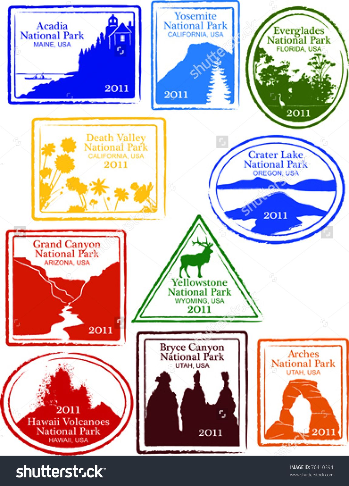 1150x1600 Retro Set Of Fun Usa National Park Passport Stamps Vector