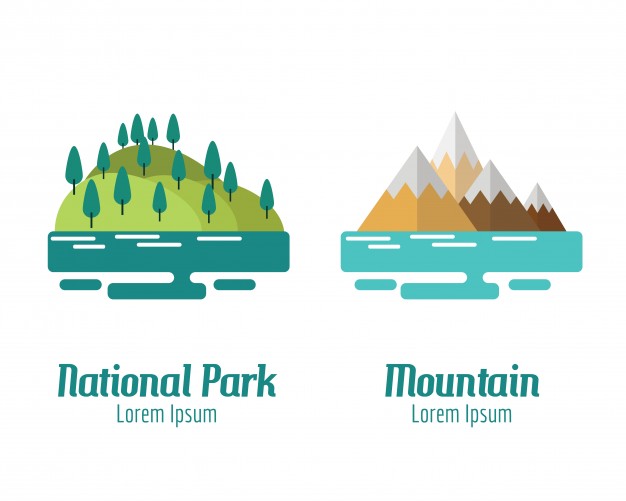 626x501 National Park And Mountain Landscape. Flat Design Elements. Vector