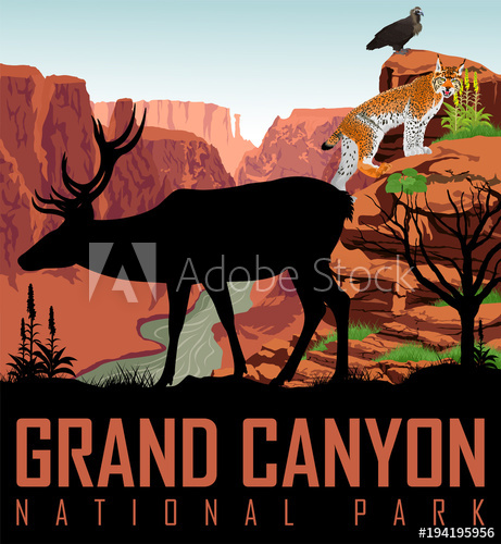 461x500 Vector Colorado River In Grand Canyon National Park With Deer
