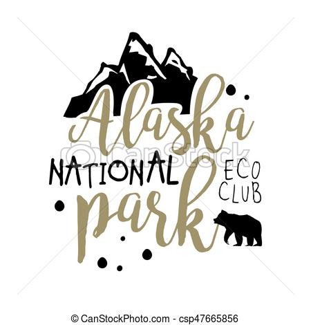 450x470 Alaska National Park, Eco Club Promo Sign, Hand Drawn Vector