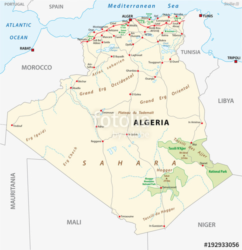 484x500 Algeria Road And National Park Vector Map Stock Image And Royalty