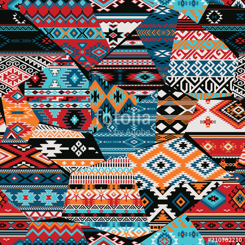 500x500 Native American Fabric Abstract Patchwork Vector Seamless Patterns
