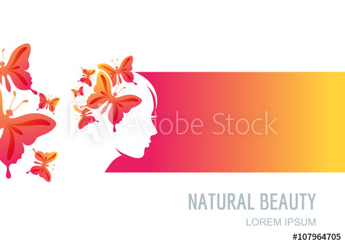 500x354 Female Face On Colorful Background. Woman With Butterflies In Hair