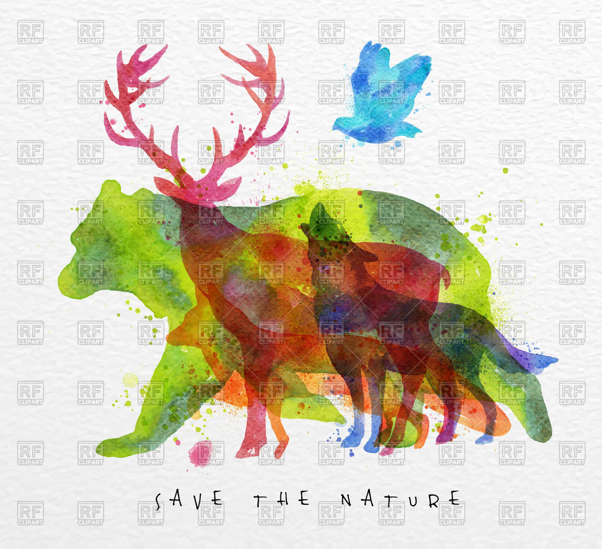 1200x1095 Colorful Animals ,bear, Deer, Wolf, Fox, Bird, Drawing Overprint