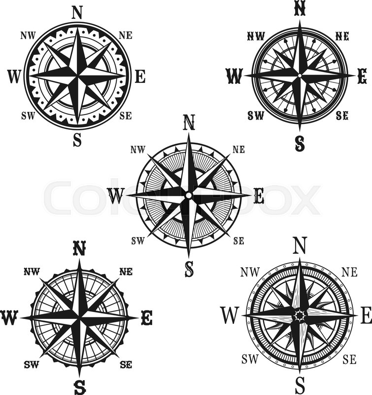 755x800 Navigation Marine Compass Or Wind Rose Vector Icons. Isolated