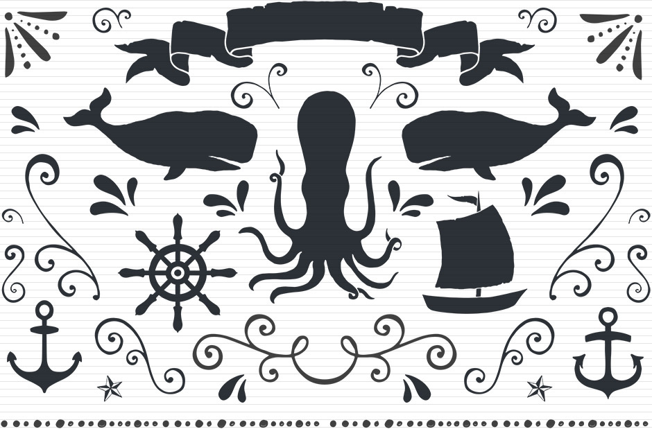 940x619 Free Vector Graphics Nautical Vectors, Swirls And Swashes Set