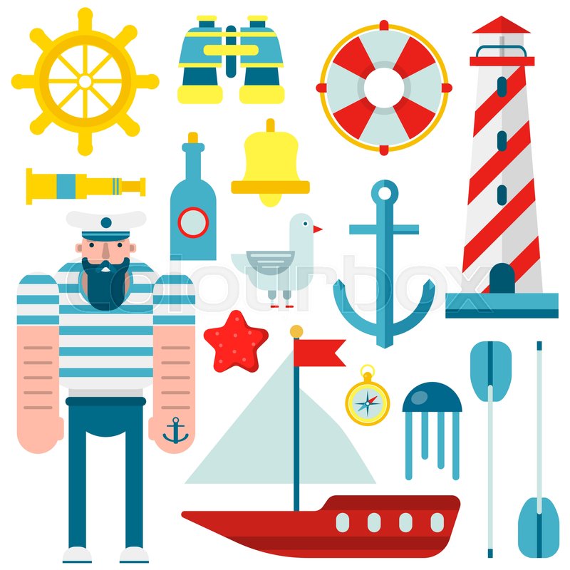 800x800 Marine And Nautical Vector Flat Icons. Isolated Symbols Of Sailor