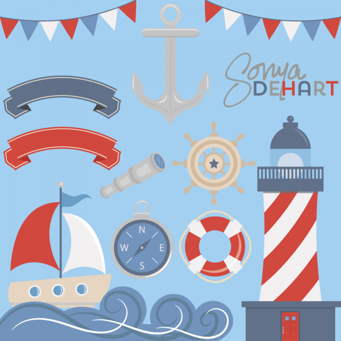 700x700 Nautical Vector Clip Art Set