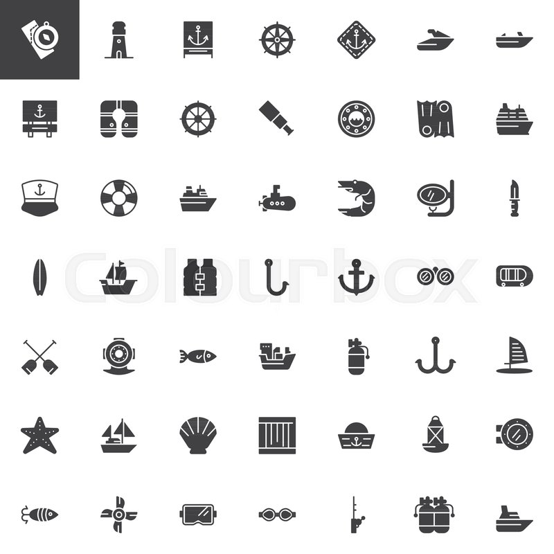 800x800 Nautical Vector Icons Set, Modern Solid Symbol Collection, Filled