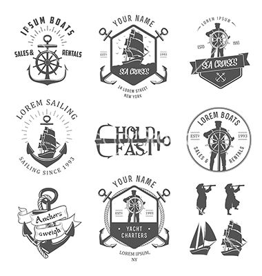 380x400 Set Of Vintage Nautical Vector Tattoo Art. Vintage
