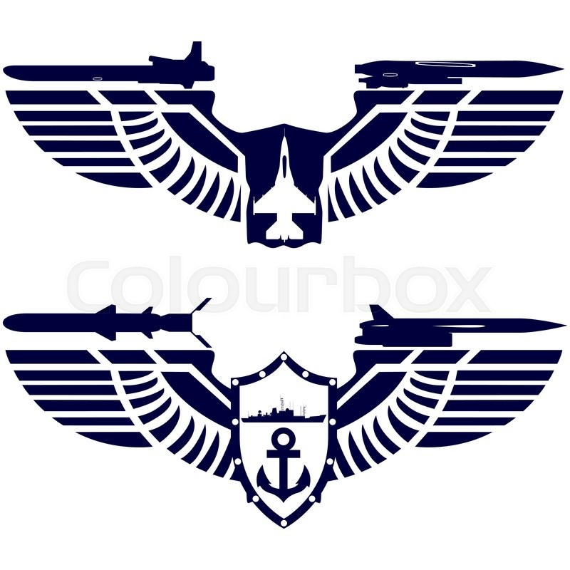 800x800 Badges Air Force And Navy. Combat Fighter And Missile Cruiser On