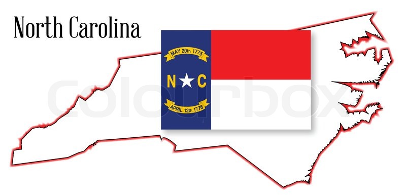800x387 Outline Map Of The State Of North Carolina With Flag Inset Stock