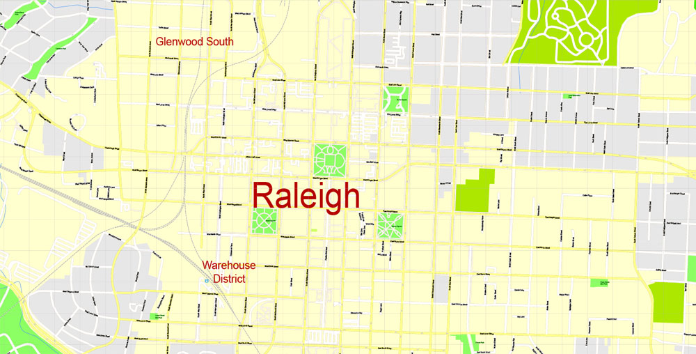 1000x508 City Map Raleigh Vector Urban Plan Adobe Illustrator Editable