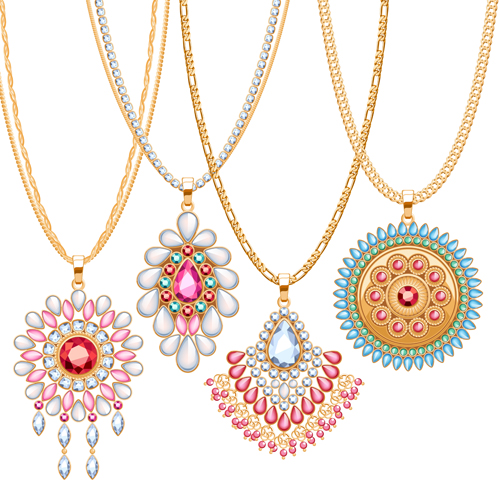 500x500 Golden Necklace With Gemstone Vector Free Download