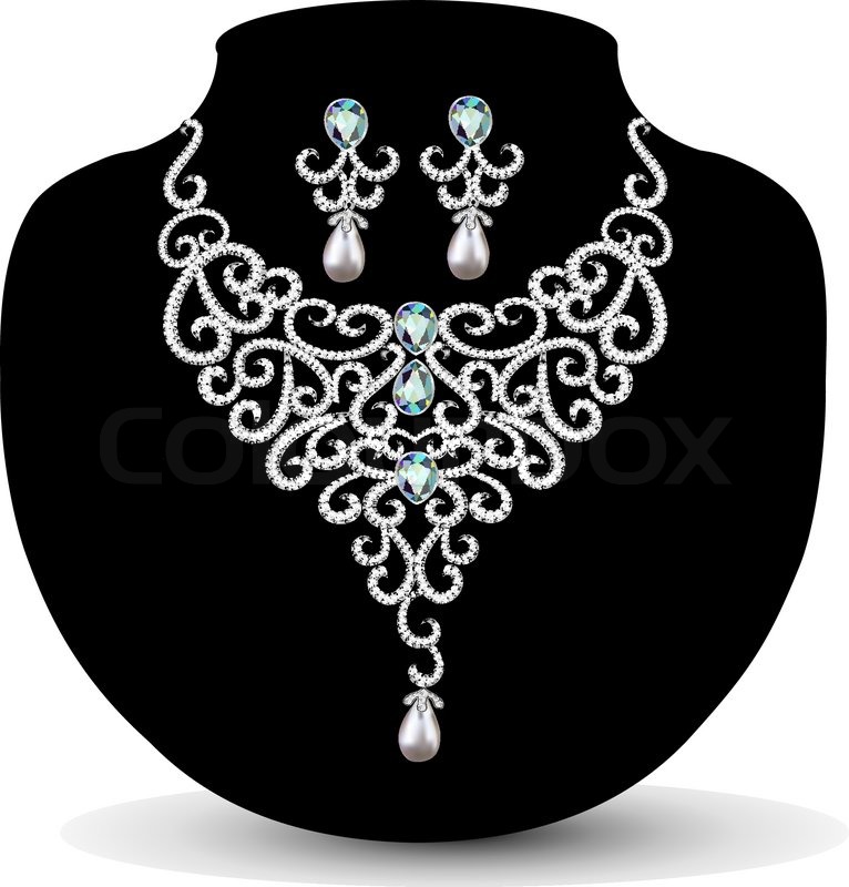 766x800 Necklace And Earrings, Wedding Womens Diamond Stock Vector