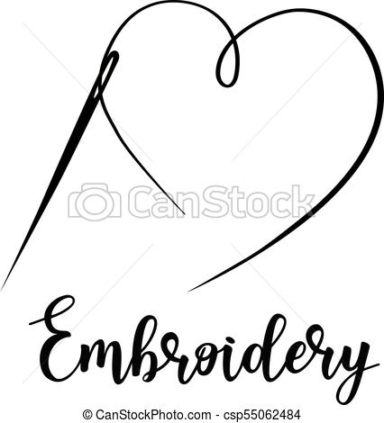 426x470 Embroidery With Needle. Vector Hand Made Symbol In Trendy Line