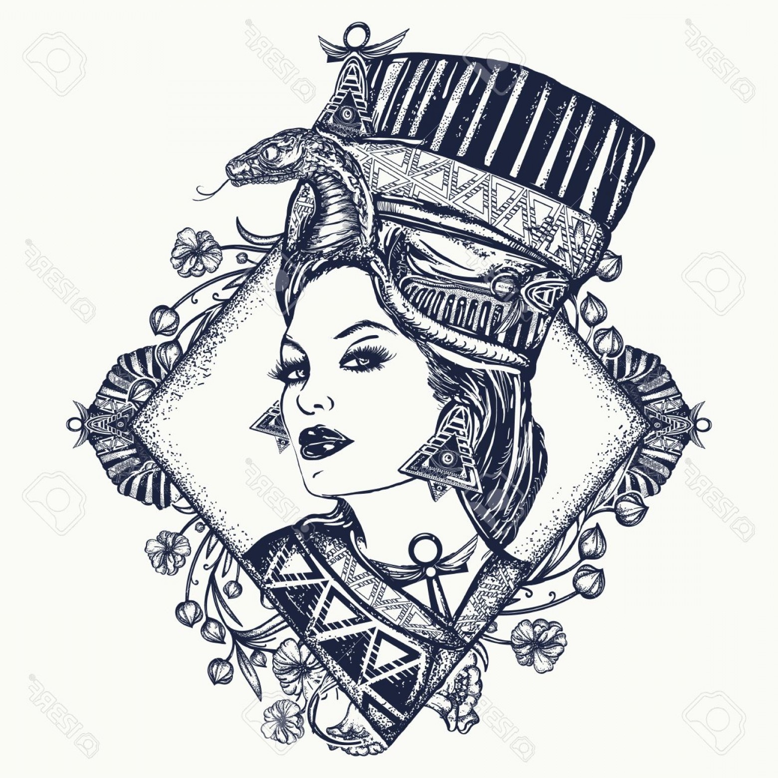 1560x1560 Photostock Vector Ancient Egypt Tattoo Queen Of Egypt Nefertiti