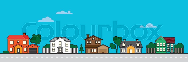 800x266 Colorful Village Neighborhood Vector Illustration Stock Vector